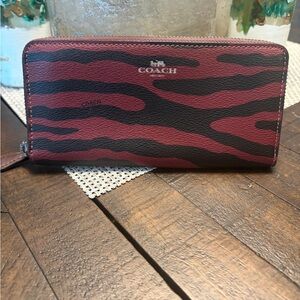 Coach Burgundy and Black Animal Print Wallet